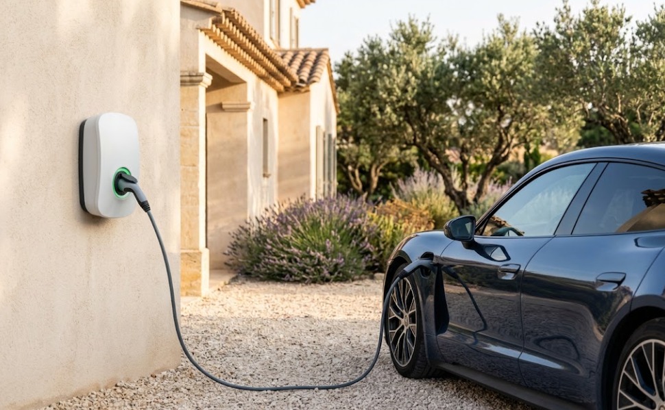 Borne de recharge installée dans une maison individuelle